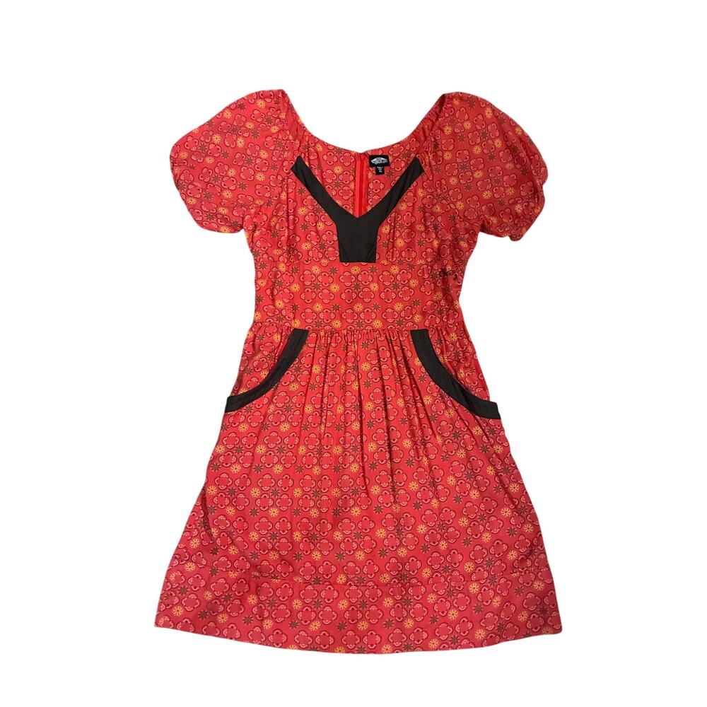 Vans Off The Wall Pink Geometric Floral Puff Sleeve Dress w/ Pockets